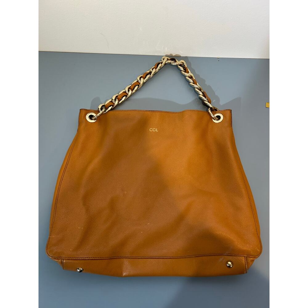 Mark & Graham bag brown leather small initials heavy gold chain soft - Picture 2 of 12